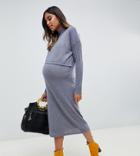 Asos Design Maternity Nursing Eco Sweater Dress In Fine Knit - Gray