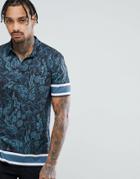 Asos Polo With Revere Collar And Paisley Print - Navy