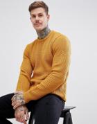 Boohooman Fisherman Knit Sweater In Mustard - Yellow