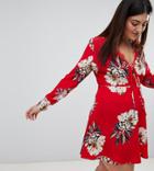 Missguided Plus Floral Tie Front Dress - Red