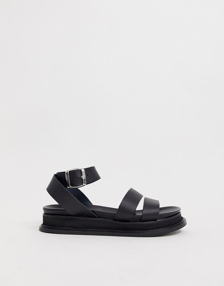 Depp Leather Buckle Chunky Flatform Sandals In Black - Black