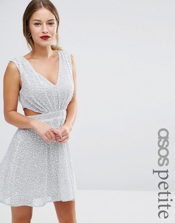 Asos Petite Embellished Side Cut Out Mini Dress - Silver