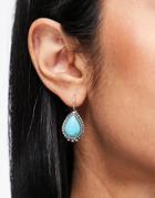 Designb Earrings With Turquoise Teardrop Stone In Silver Tone