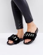 Truffle Pearl Fur Slide - Black
