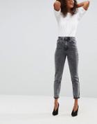 Asos Farleigh High Waist Slim Mom Jeans In Moon Black Acid Wash - Black