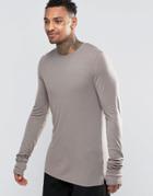 Asos Fine Rib Super Longline Muscle Long Sleeve T-shirt With Stacked Sleeves In Gray - Gray