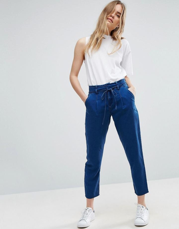 Asos Denim Look Tie Waist Pants - Blue