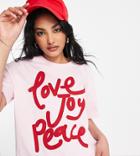 People Tree Fairtrade Organic Cotton Relaxed T-shirt With Pink Red Print-white