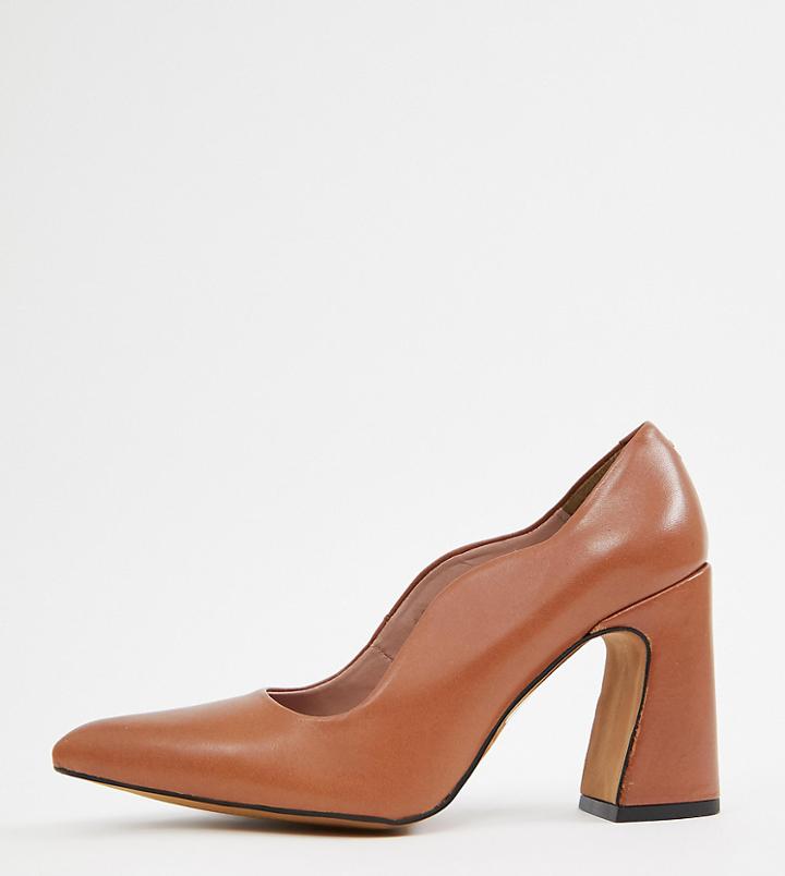 Depp Wide Fit Leather Point Block Heels - Tan