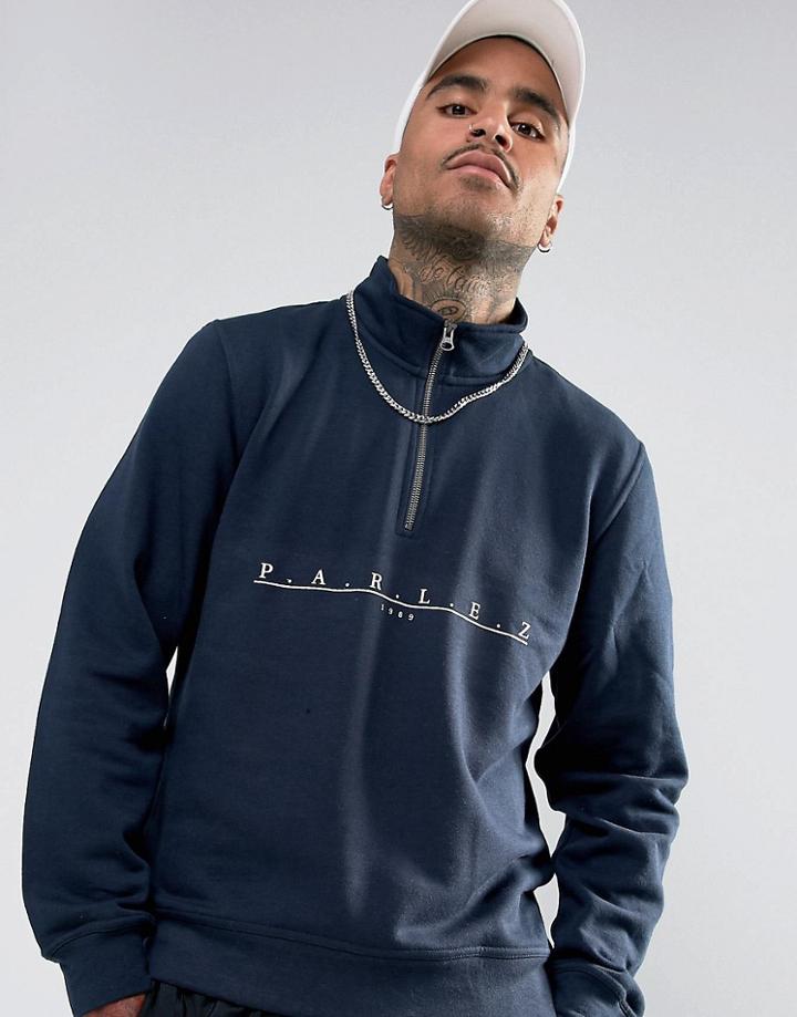Parlez 1/4 Zip Sweatshirt With Logo In Navy - Navy