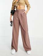 Urban Threads Wide Leg Pants In Taupe - Part Of A Set-brown