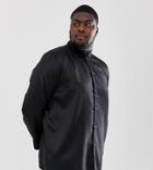 Asos Design Plus Regular Fit Satin Mandarin Collar Shirt In Black
