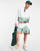 Asos Design Oversized Jersey Shorts In White With Scenery Print - Part Of A Set
