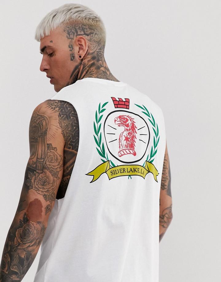Asos Design Relaxed Sleveless T-shirt With City Chest And Back Print - White