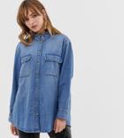 Monki Oversized Denim Shirt In Classic Blue - Blue