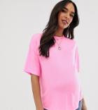 Asos Design Maternity Super Oversized T-shirt With Wash In Pink - Pink