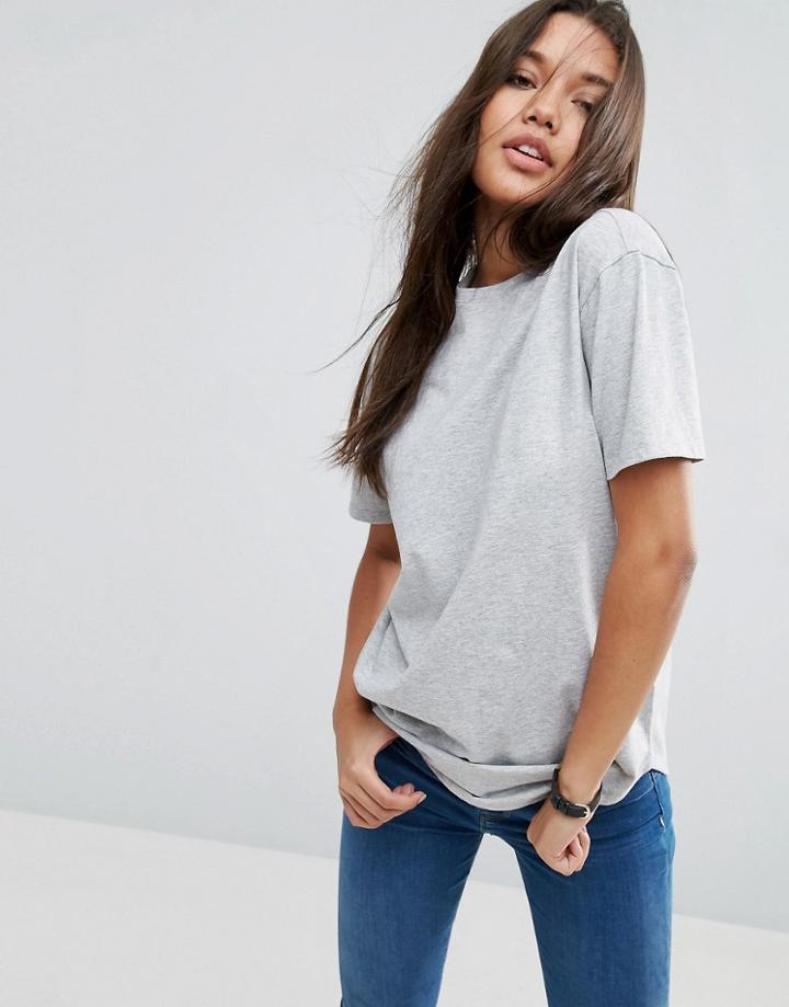 Asos Ultimate Curved Hem Boyfriend T-shirt - Gray
