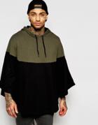 Asos Zip Up Hooded Cape With Contrast Panel - Black