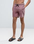 Asos Swim Shorts In Burgundy Acid Wash Mid Length - Red