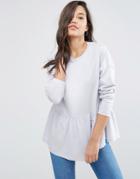 Asos Top With Exaggerated Ruffle Hem And Long Sleeves - Blue