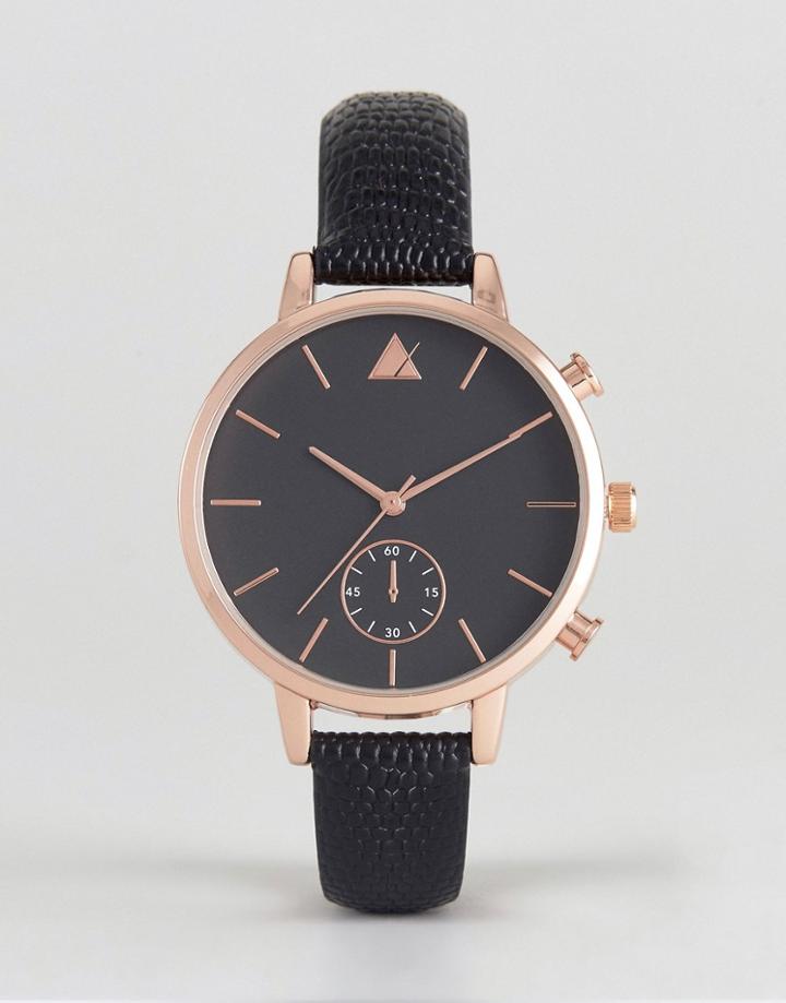 Asos Premium Tonal Black Snakeskin Leather Watch - Black