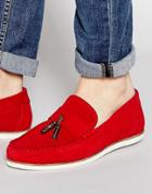 Asos Tassel Loafers In Red Suede - Red