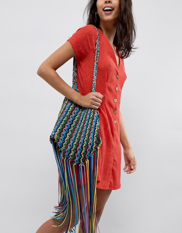 Asos Design Multi Colored Tassel Shopper Bag - Multi