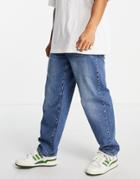 Asos Design Baggy Jeans In Vintage Mid Wash Blue Containing Hemp-blues
