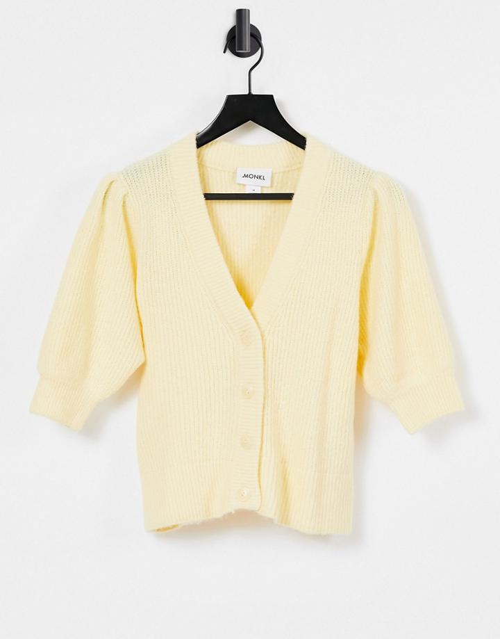 Monki Puffy Short Sleeve Cardigan In Yellow