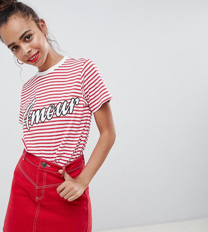 Asos Design Petite T-shirt In Stripe With Amour Print - Multi
