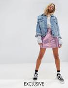 Mad But Magic Mini Skirt In Holographic - Pink