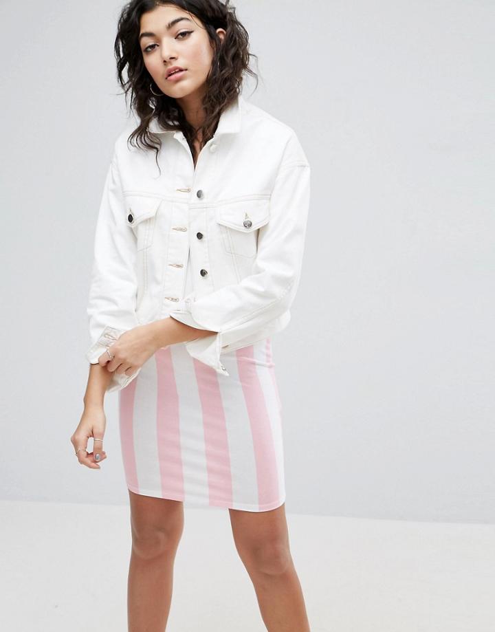Asos Denim Cropped Boxy Jacket In White - White