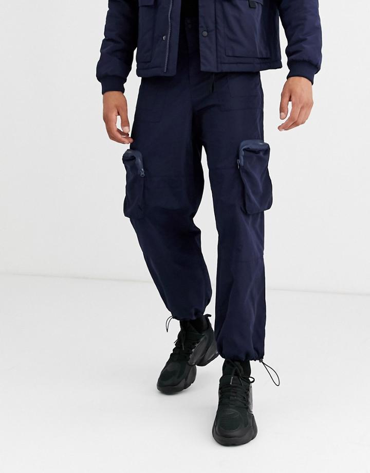 Asos Design Two-piece Cargo Tech Pants With 3d Pockets In Navy