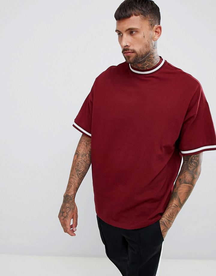 Asos Design Oversized Pique T-shirt With Tipping - Multi