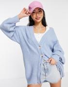 Topshop Knitted Oversized Grandad Cardi In Blue
