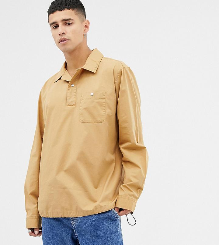 Noak Half Zip Overhead Shirt In Stone With Long Sleeves - Stone