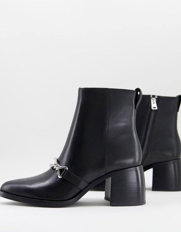 All Saints Rhye Leather Chain Detail Heeled Boots In Black