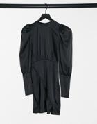 Naanaa Satin Long Sleeve Dress In Black