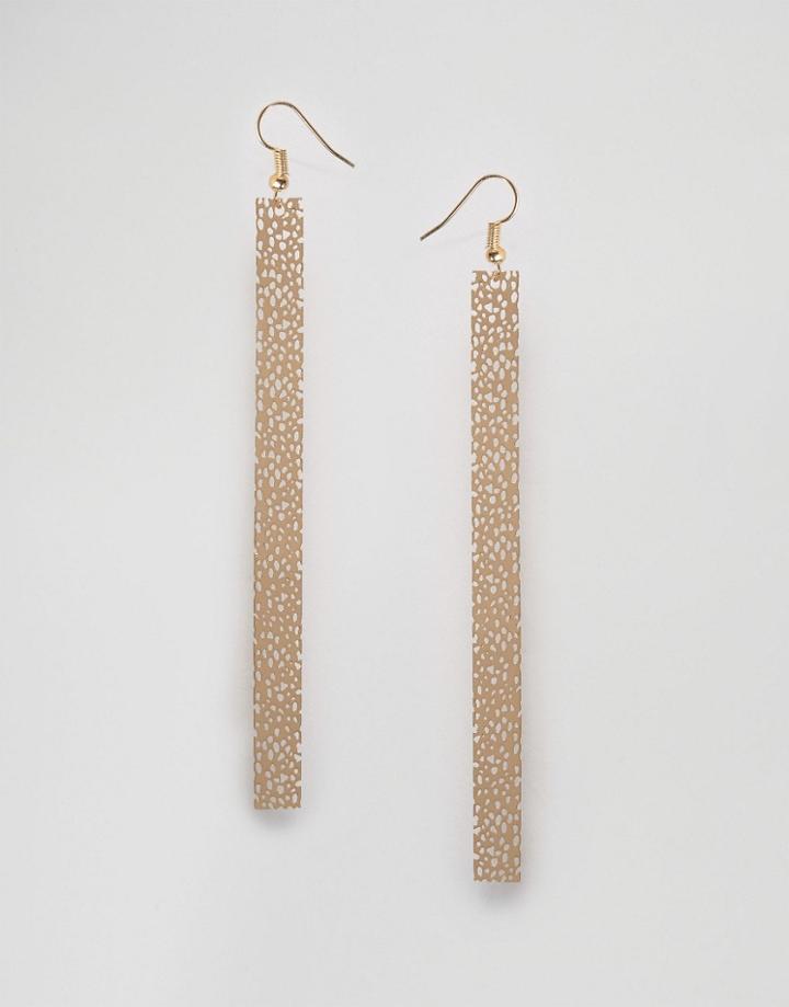 Nylon Etched Detail Drop Bar Earrings - Gold