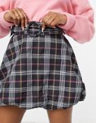 Asos Design Puffball Mini Skirt In Check Print With Belt Detail-multi