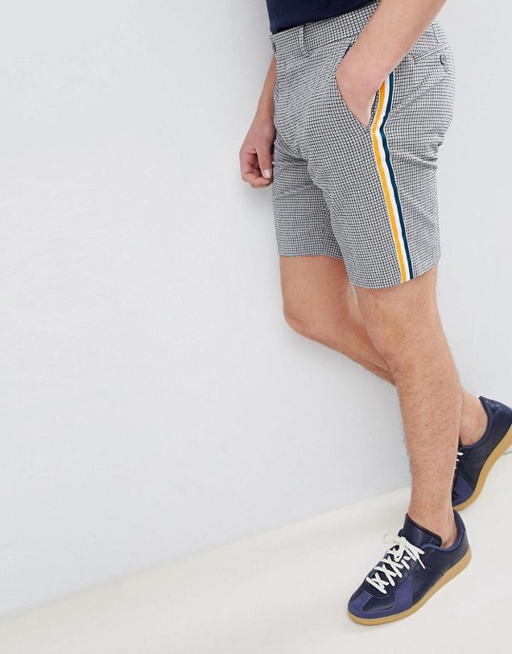 Asos Design Slim Mid Length Smart Shorts In Micro Check With Side Stripe Tape - Gray