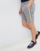 Asos Design Slim Mid Length Smart Shorts In Micro Check With Side Stripe Tape - Gray