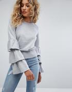 Rock & Religion Paige Sweat With Tiered Sleeves - Gray