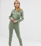 Missguided Tall Utility Satin Belted Jumpsuit In Green - Green