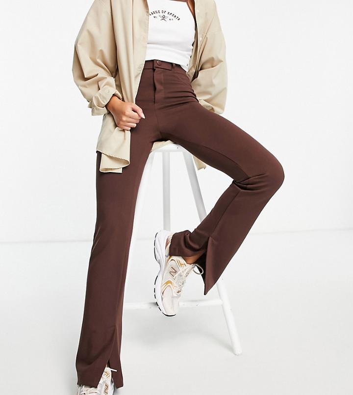 Stradivarius Flare Pants With Split Detail In Chocolate-brown