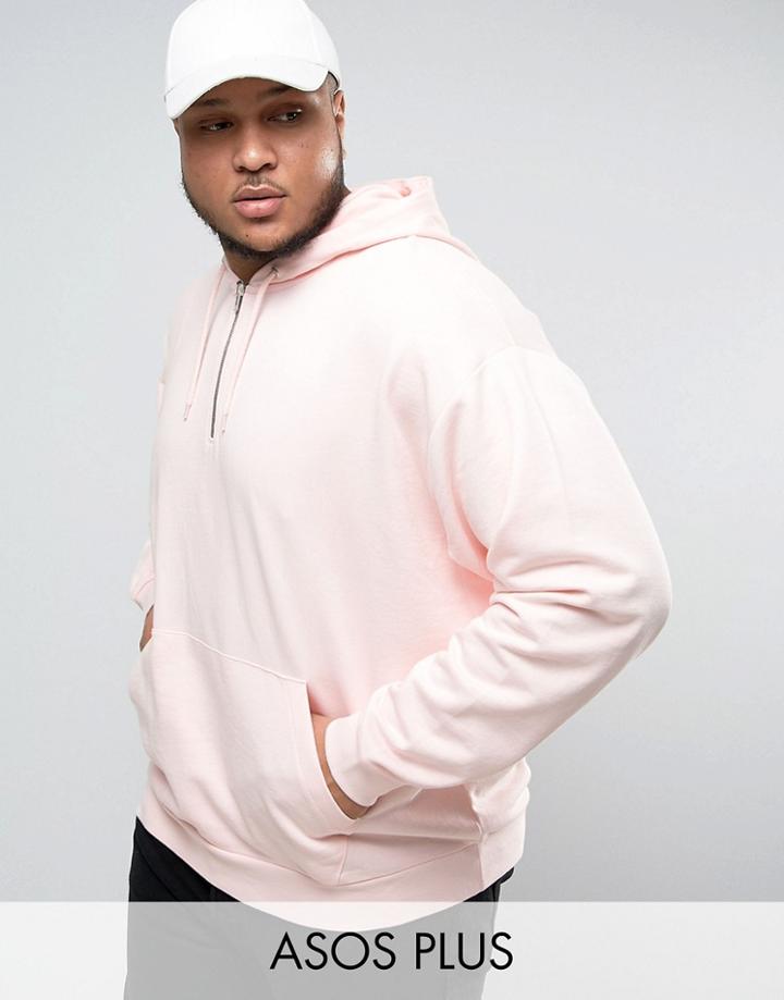 Asos Plus Oversized Hoodie With Half Zip In Pink - Pink