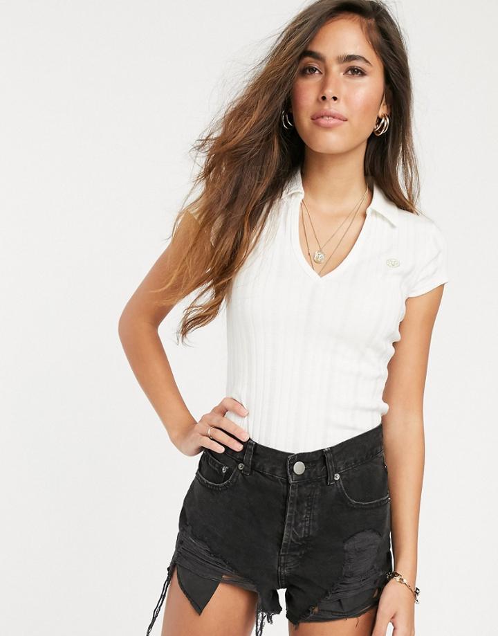 River Island Ribbed Turtleneck Top In Cream