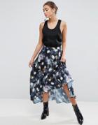 Asos Midi Skirt In Satin With Splices In Print - Multi