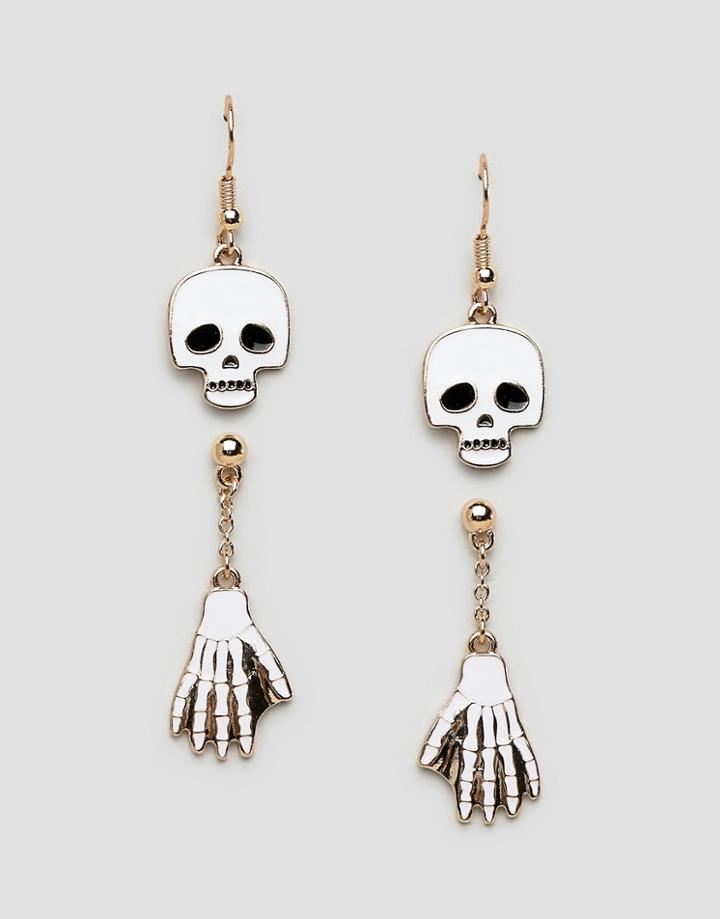Asos Design Halloween Pack Of 2 Earrings With Skull And Skeleton - Multi