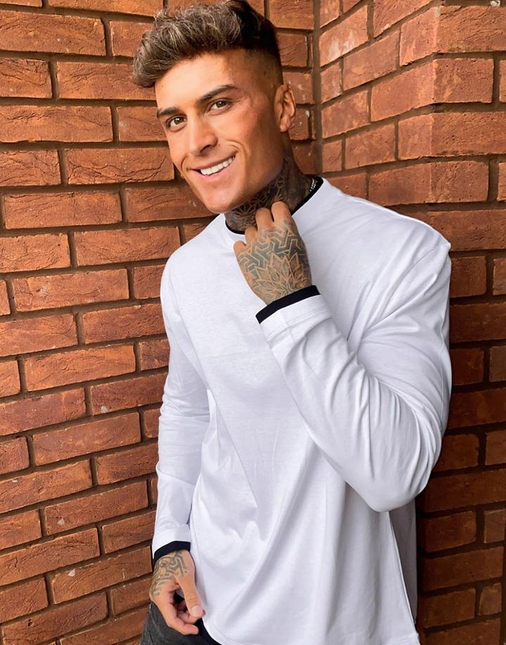 Asos Design Long Sleeve Relaxed Double Layer T-shirt In White & Black